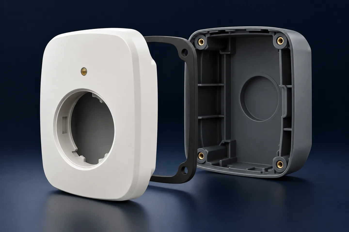 Exploded plastic EV charging socket housing concept